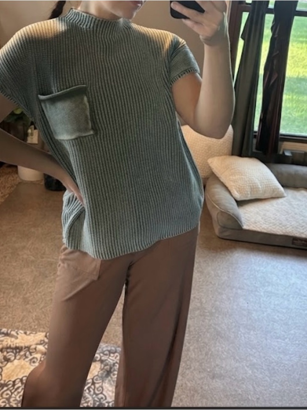 Zenana Outfitters Sage Green Ribbed Short-Sleeve Mock Neck Sweater